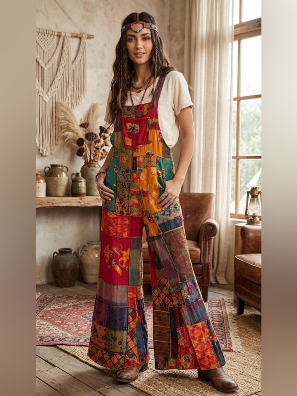 Women’s Boho Patchwork Overalls NWT